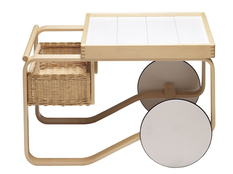Tea Trolley 900 Carts / Trolleys Artek Natural Frame/White Ceramic Tile 