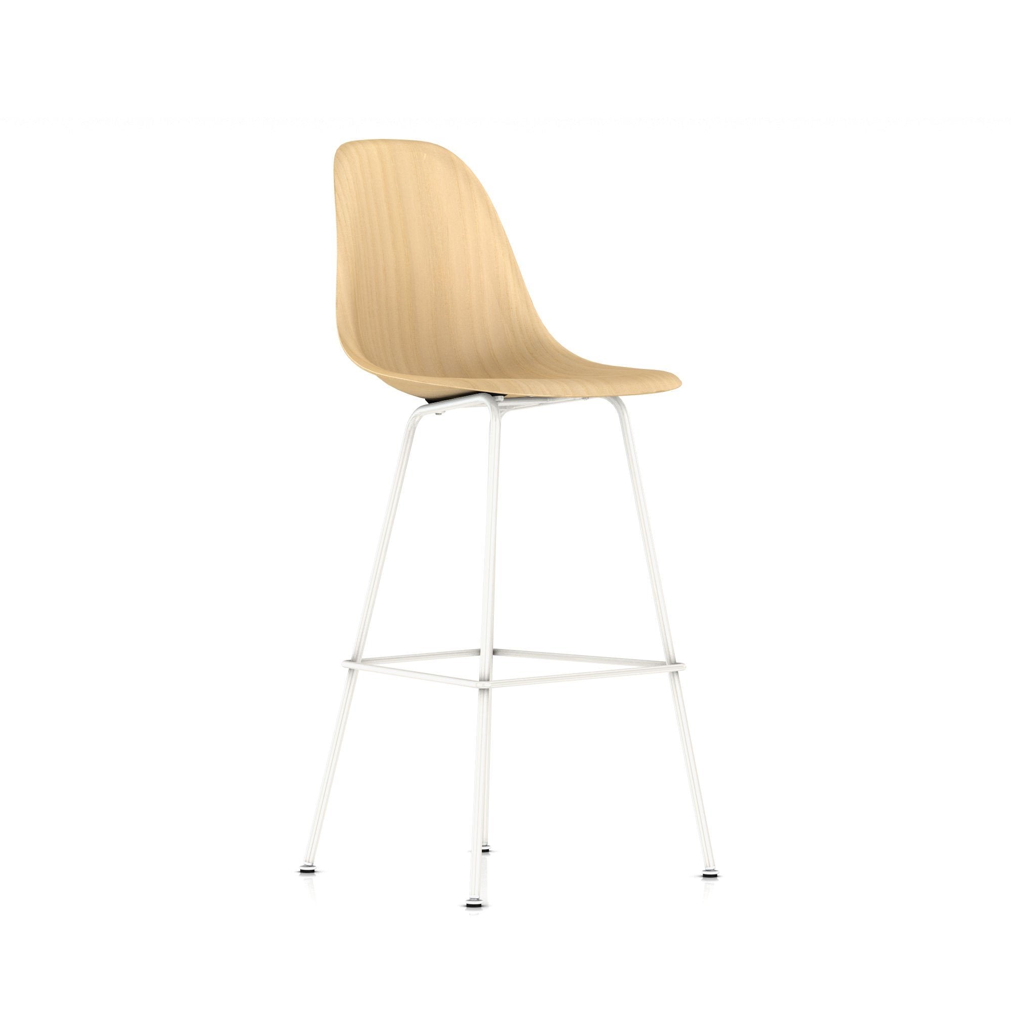 Eames Molded Wood Bar Stool bar seating herman miller White Base Finish White Ash Shell + $100.00 Standard Glide With Felt Bottom + $20.00