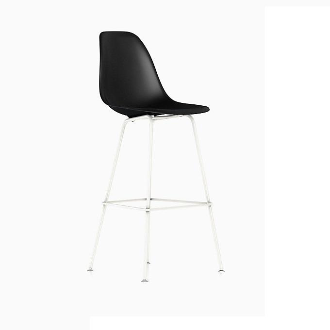 Eames Molded Plastic Bar Stool bar seating herman miller White Base Frame Finish Black Standard Glide