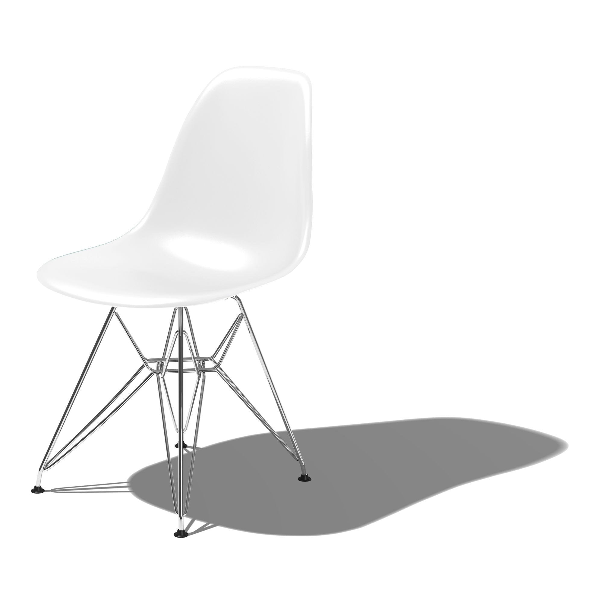 Eames Molded Plastic Side Chair-Wire Base / DSR Side/Dining herman miller Trivalent Chrome Base Frame Finish + $50.00 White Seat and Back Standard Glide