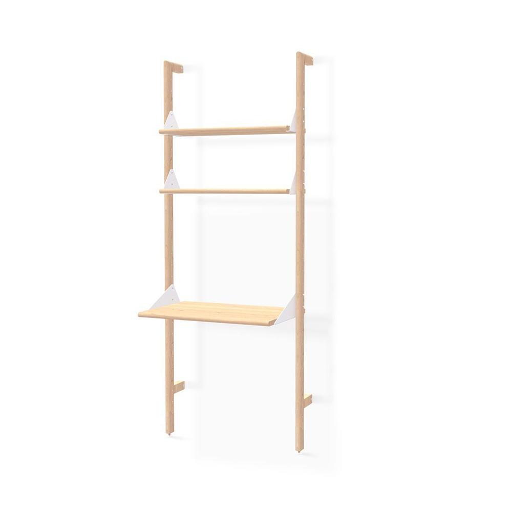 Branch-1 Shelving Unit w/ Desk Shelves Gus Modern Blonde Uprights / White Brackets / Blonde Ash Shelves 