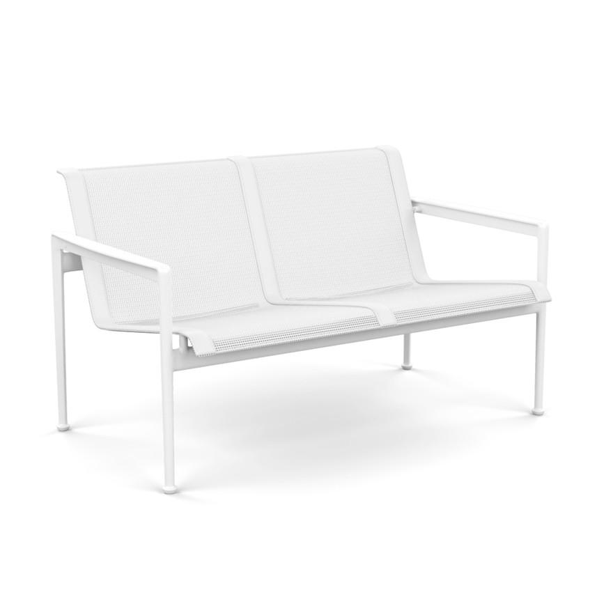 1966 Two Seat Lounge chair with Arms Outdoors Knoll White Frame with White Mesh &amp; Strap 