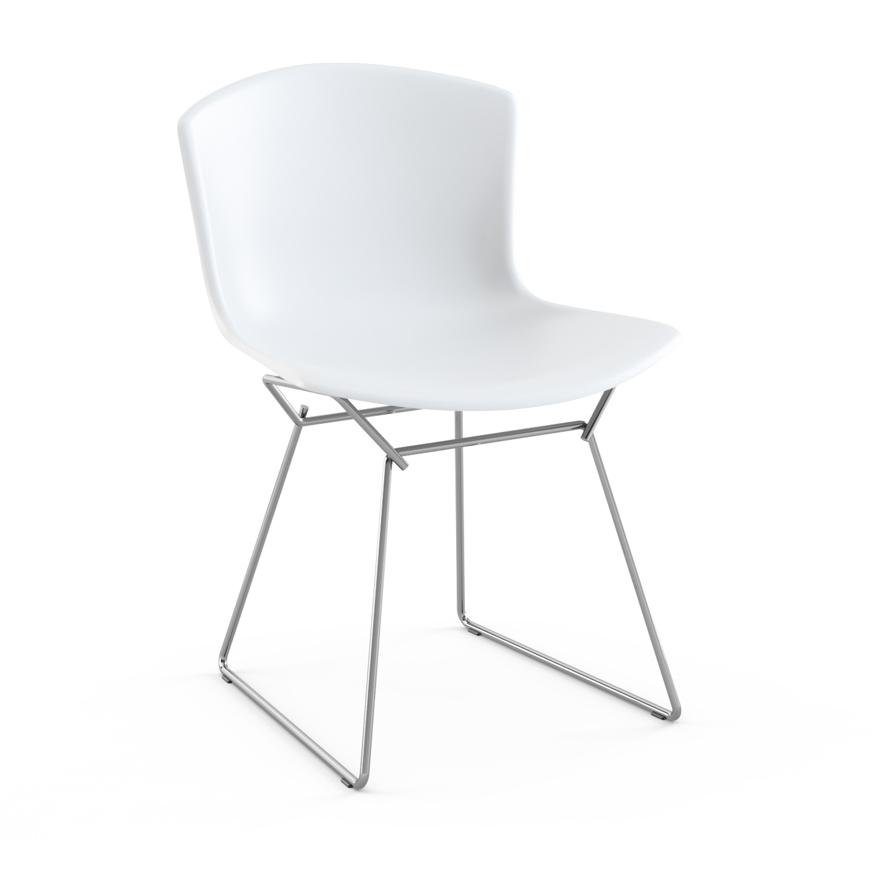 Bertoia Molded Shell Side Chair Side/Dining Knoll White Polished Chrome 