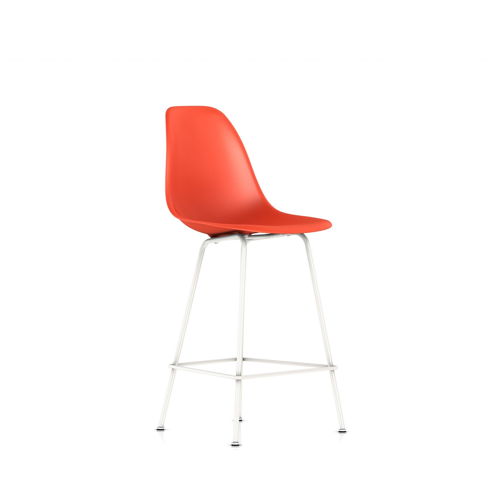 Eames Molded Plastic Counter Stool bar seating herman miller White Base Frame Finish Red Orange Standard Glide With Felt Bottom + $20.00