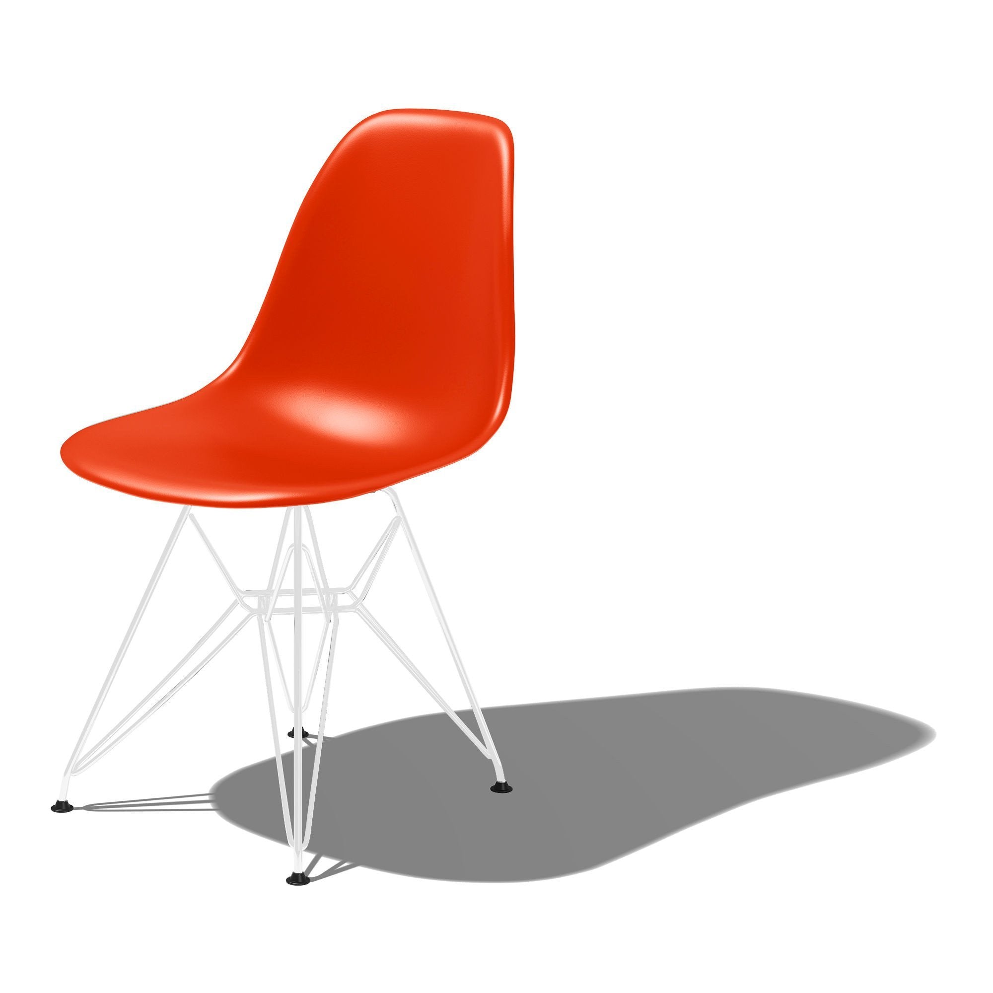 Eames Molded Plastic Side Chair-Wire Base / DSR Side/Dining herman miller White Base Frame Finish Red Orange Seat and Back Standard Glide